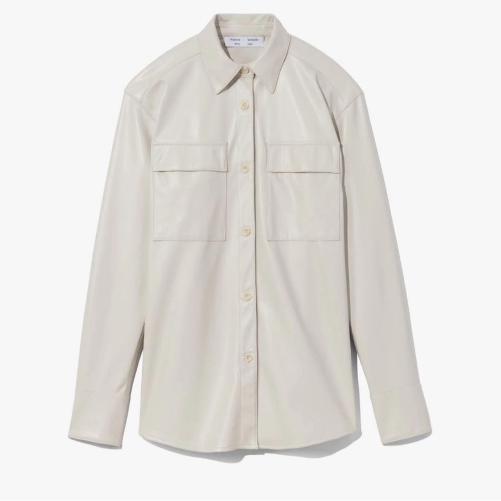 Proenza Schouler White Label Faux Leather Stone Button-Up Shirt